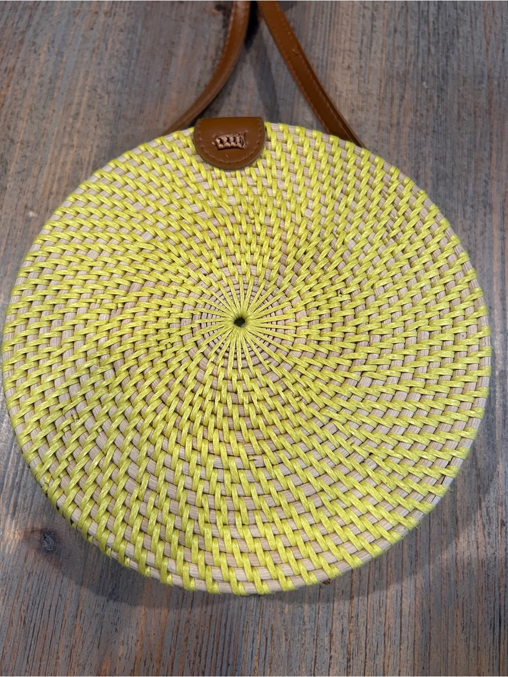 Boho Round Rattan Crossbody Bag Purse yellow Blue Bali Wicker Straw Beach/Summer - Picture 6 of 12